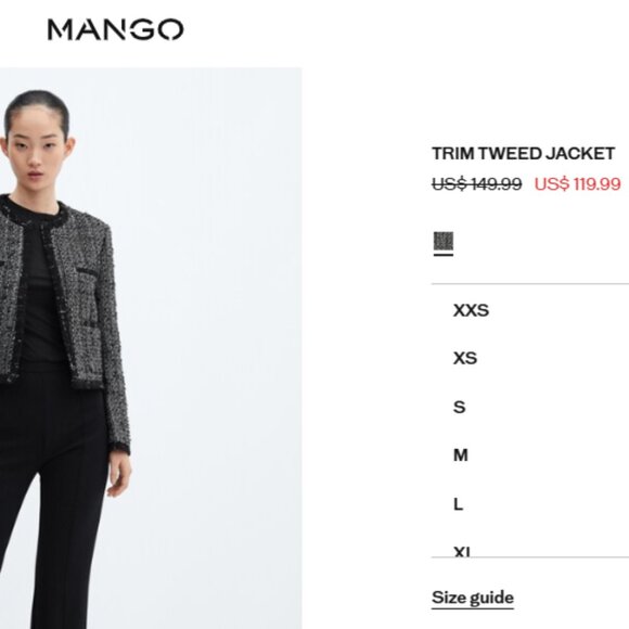 MANGO Sparkle Bead Trim Tweed Career Jacket Blazer PLUS SIZE 3X 4X Blk NEW $150 - Picture 3 of 13